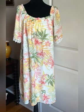 NAIF Tropical Floral Midi Dress in White, Pink, Yellow, Green